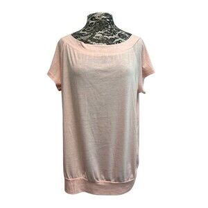 Halife Women's Top Shirt Pastel Pink Short Sleeve Boat Neck Lightweight Soft‎ XL